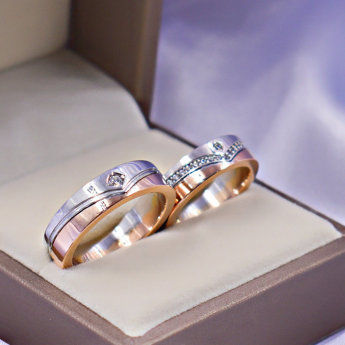 trio anillos de boda oro blanco y rosa La Guaca Joyeros