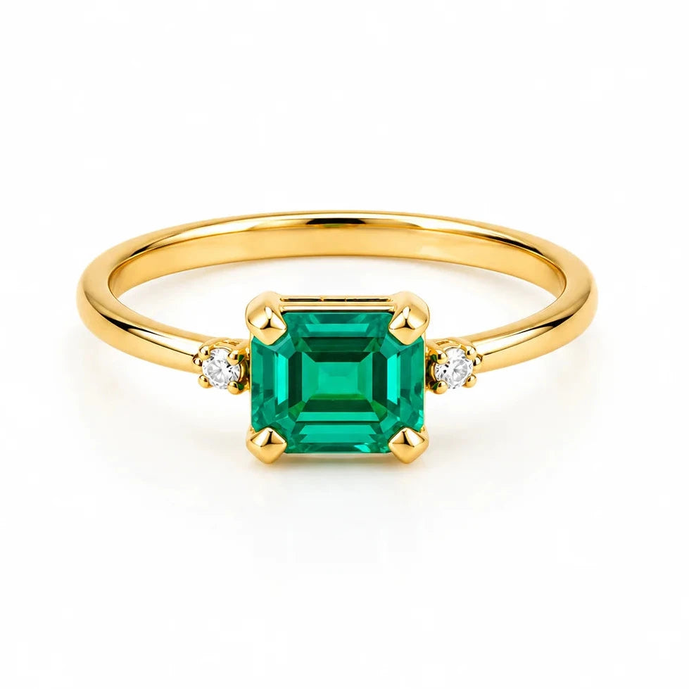 Anillo Esmeralda & Diamante Talla 8