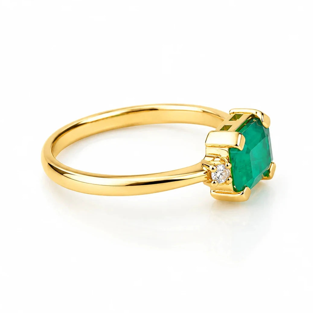 Anillo Esmeralda & Diamante Talla 8