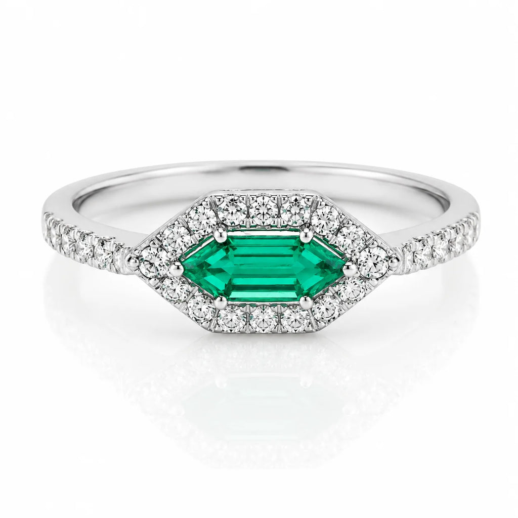 Anillo Oval Esmeralda & Diamantes Talla 6