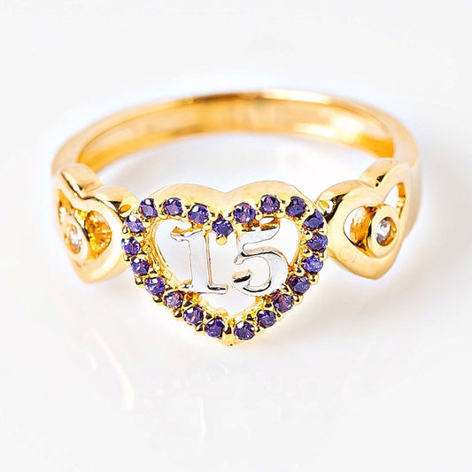 Anillo Quince Corazon Morado Talla 5