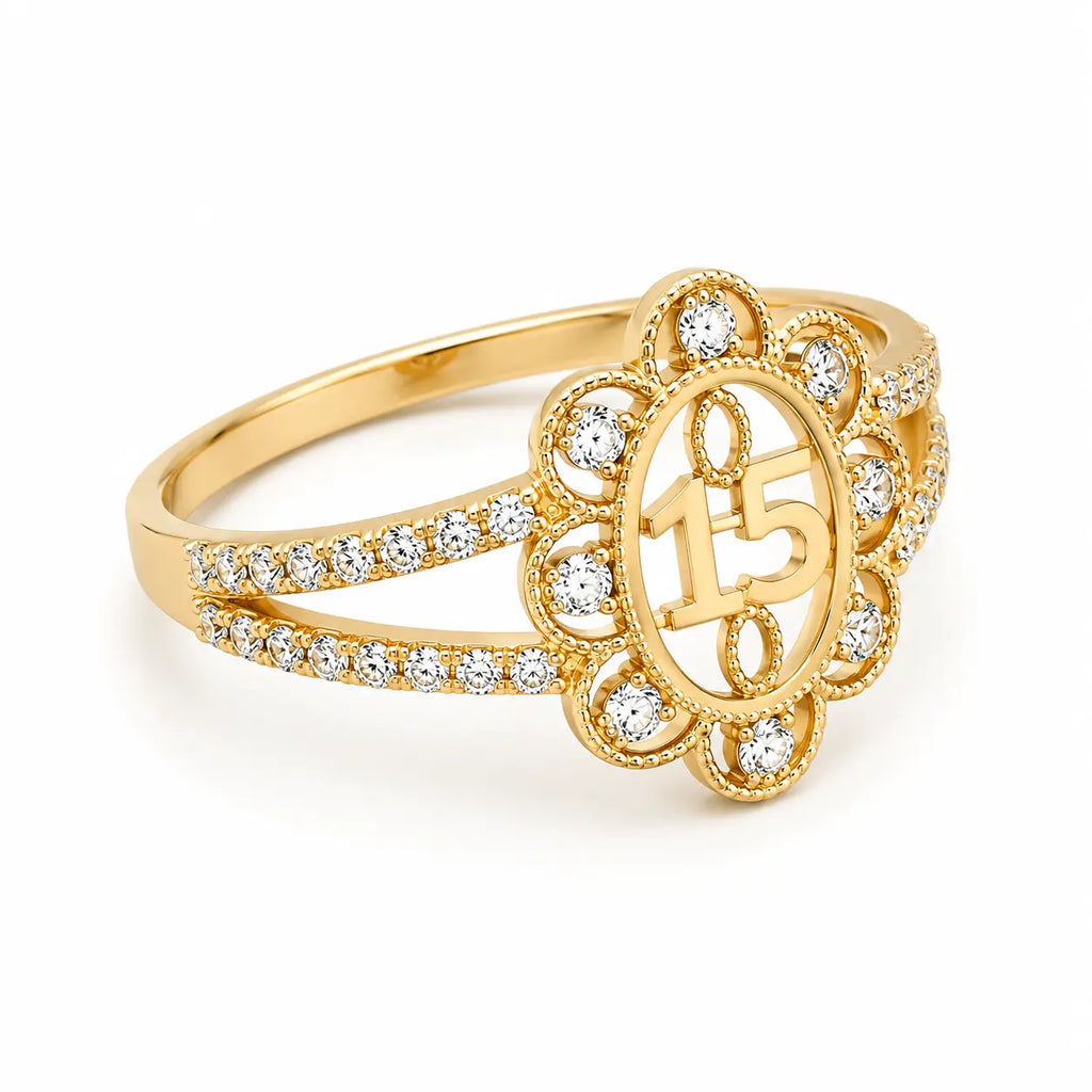 Anillo Flor 15 Años Talla 7 1/2