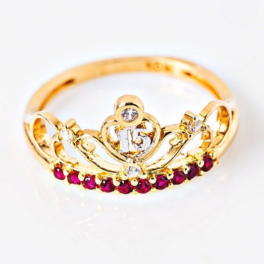 Anillo Quince Corona Fucsia Talla 5 1/4