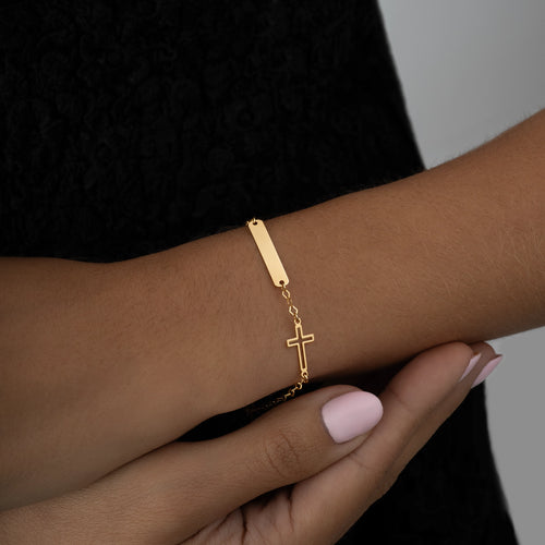 Pulsera Placa & Cruz