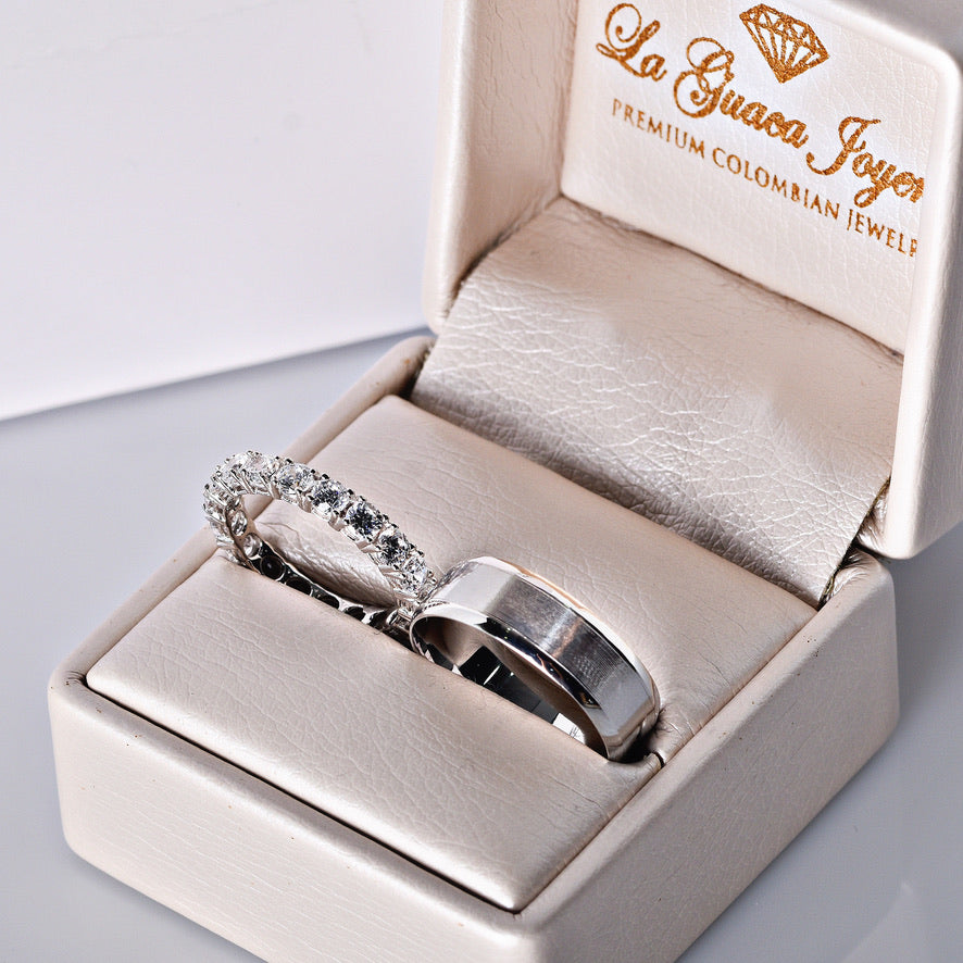 Anillos de Boda Blancos Mate y Circon