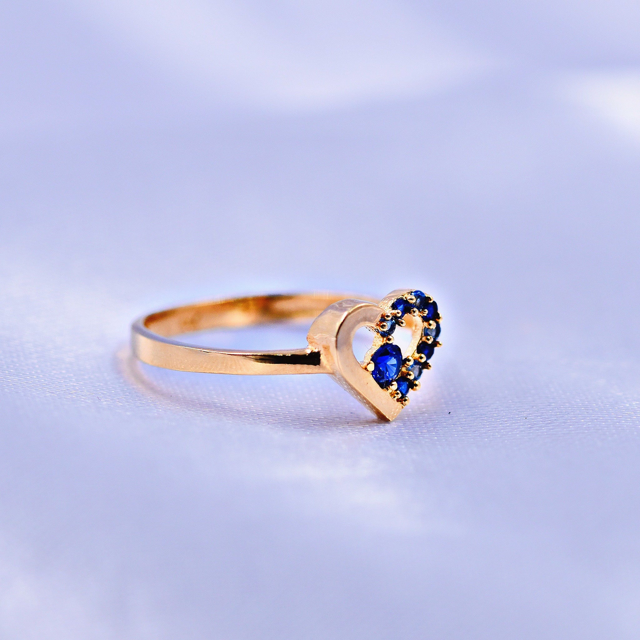 Anillo de compromiso para niñas, arco iris, doble anillo eterno con  corazón, anillos de boda dorados (azul rey, 9)