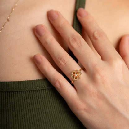 Anillo Flor Naranja Talla 7 3/4