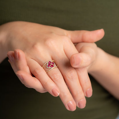 Anillo Flor Fucsia Talla 7