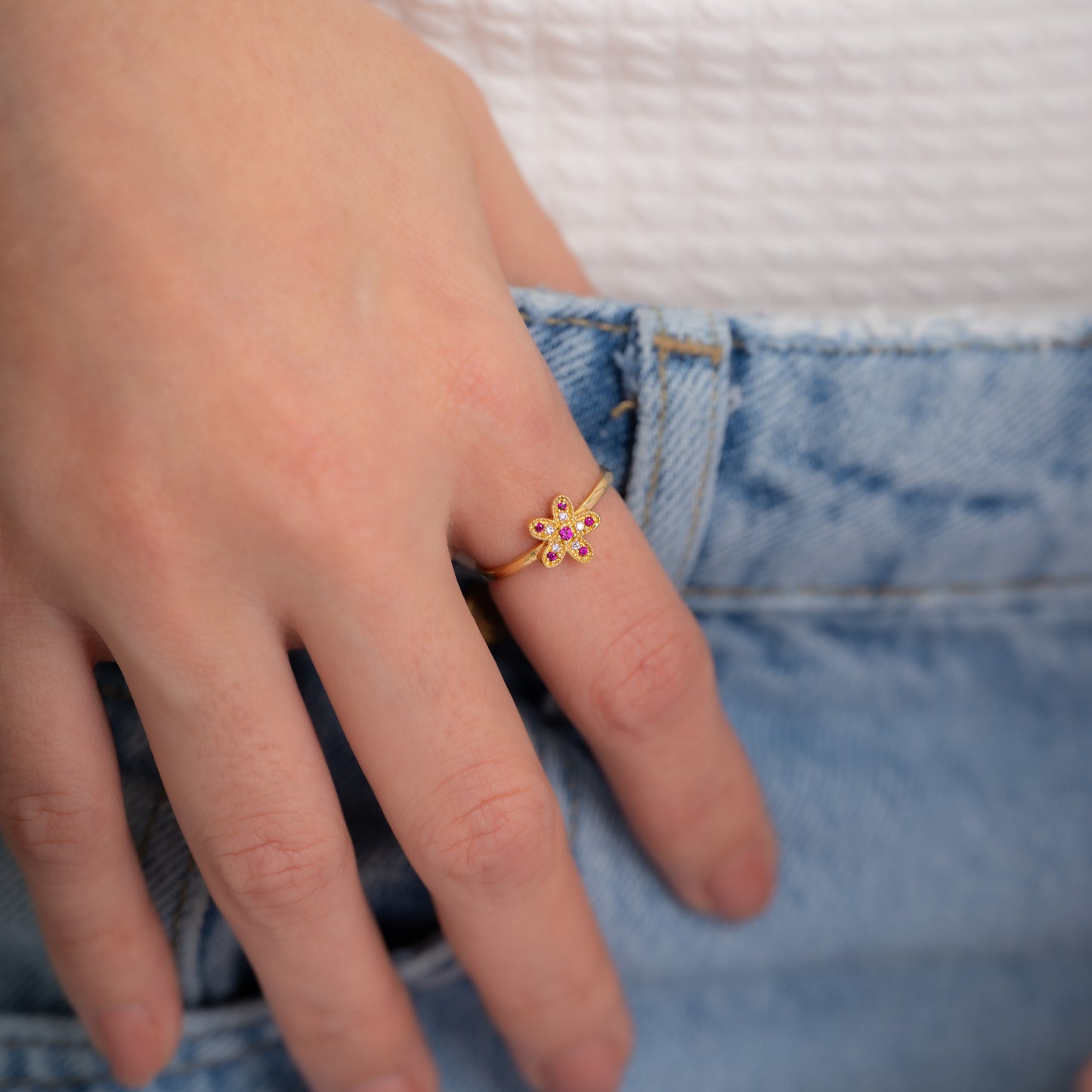 Anillo Flor Fucsia Talla 6 1/2