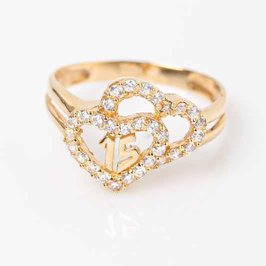 Anillo Quinceañera Doble Corazon Talla 6 1/4