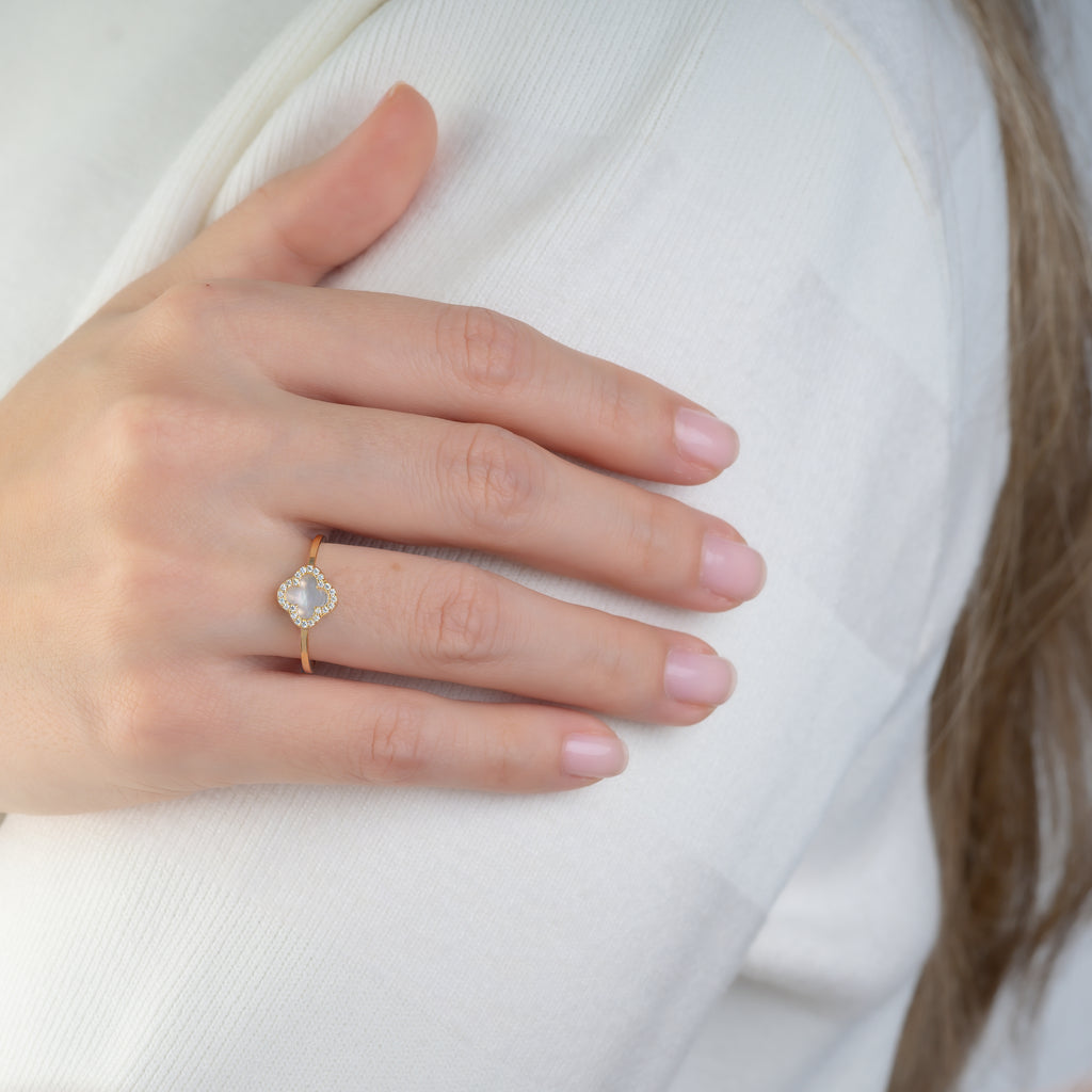 Anillo Trébol Blanco Talla 7