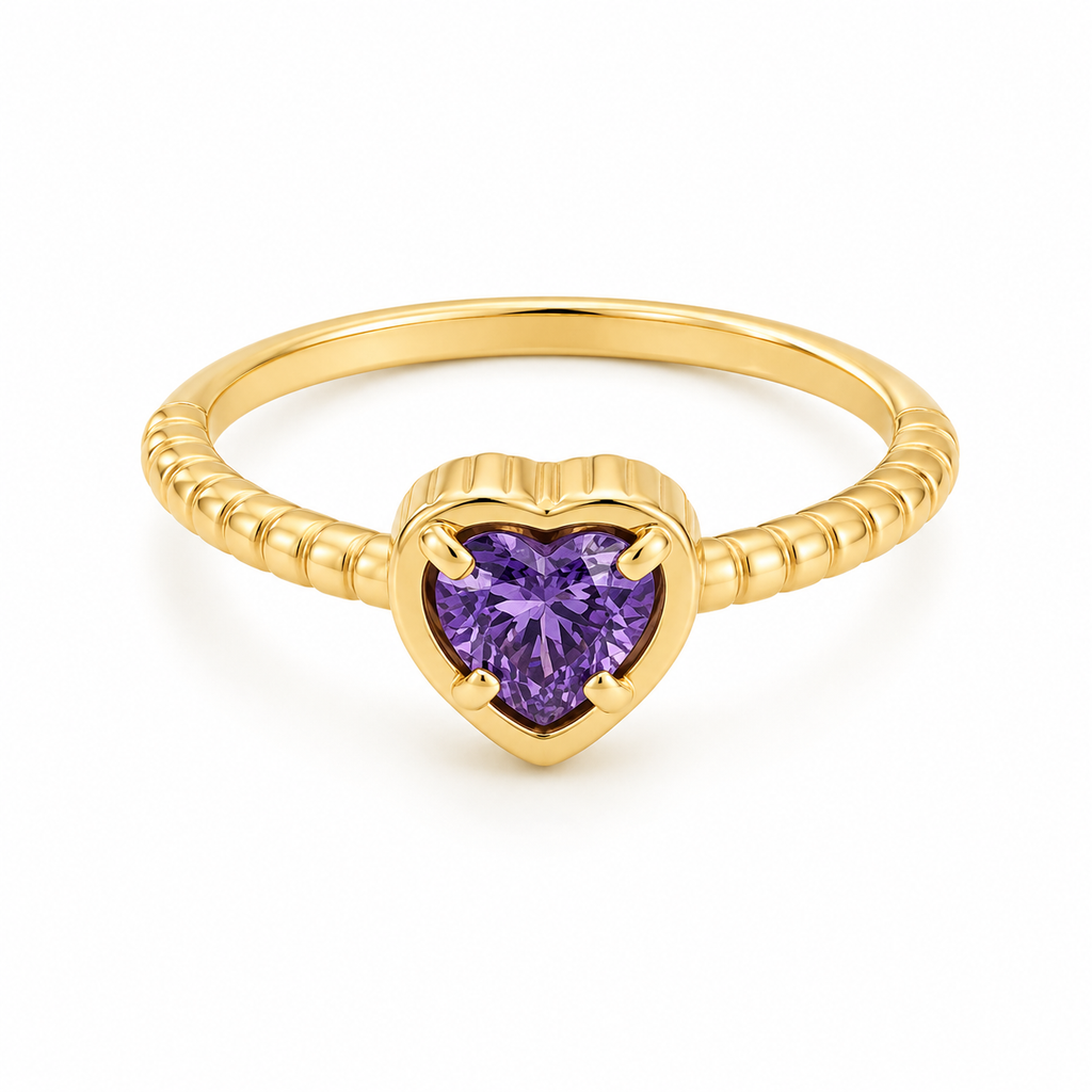 Anillo Corazon Morado Talla 6 3/4