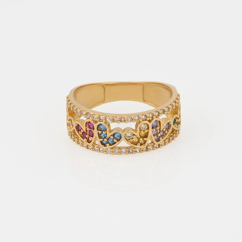 Anillo Corazones Arcoíris Talla 7
