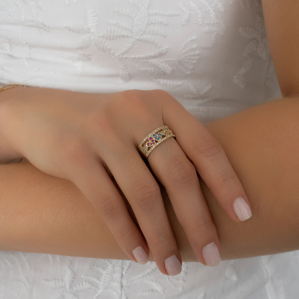 Anillo Corazones Arcoíris Talla 7