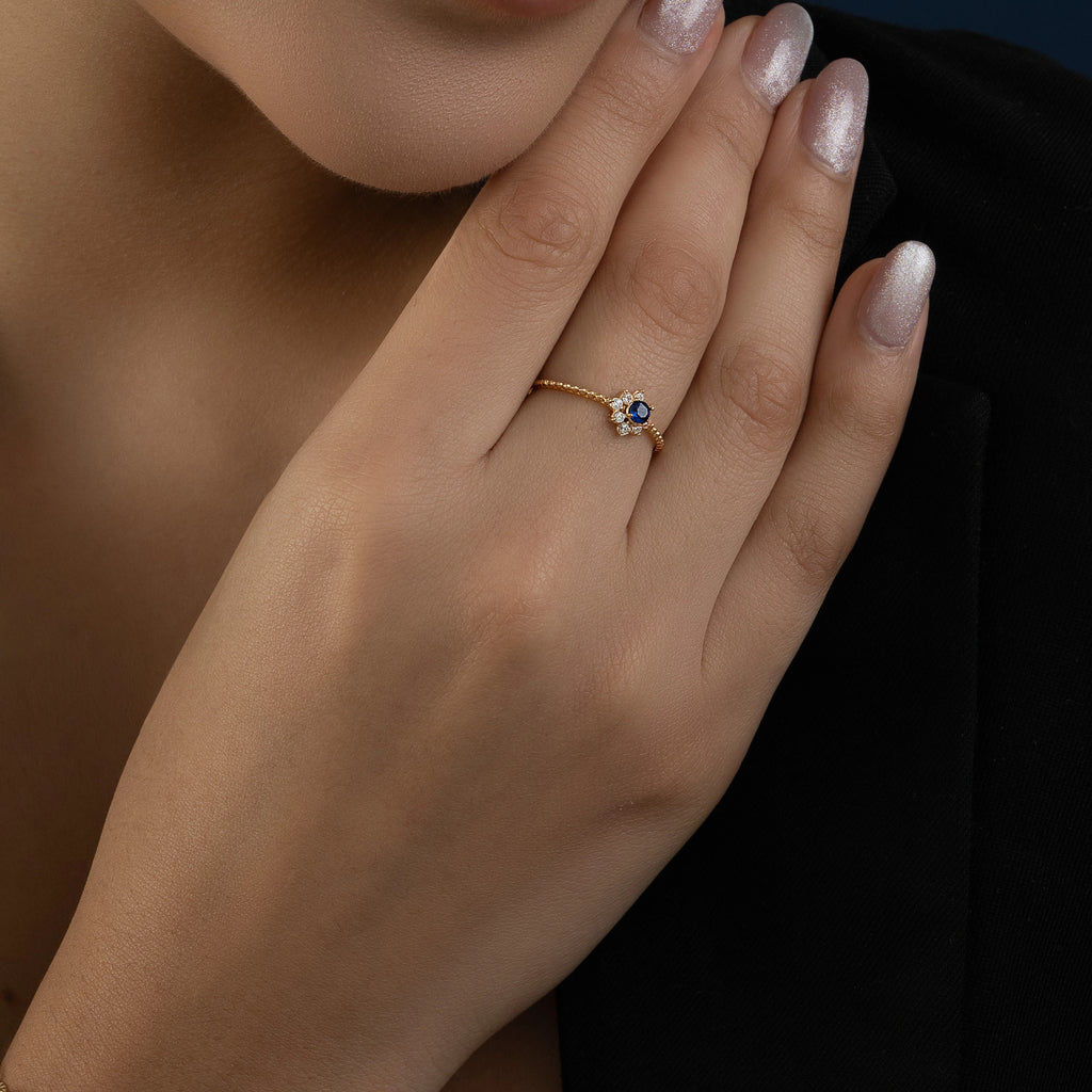 Anillo Flor Azul Talla 7 1/2