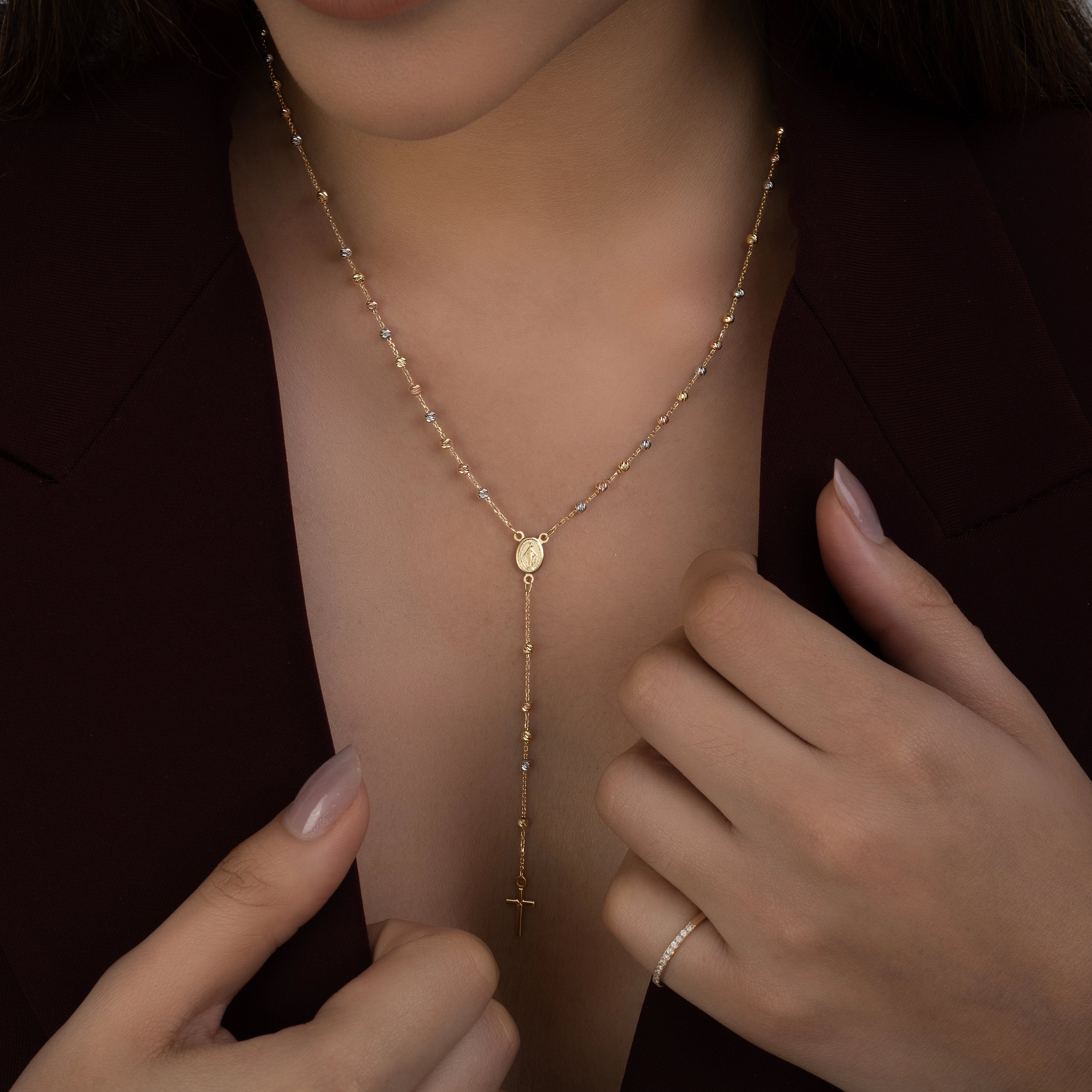 Rosario Tres Oros Diamantado 45cm