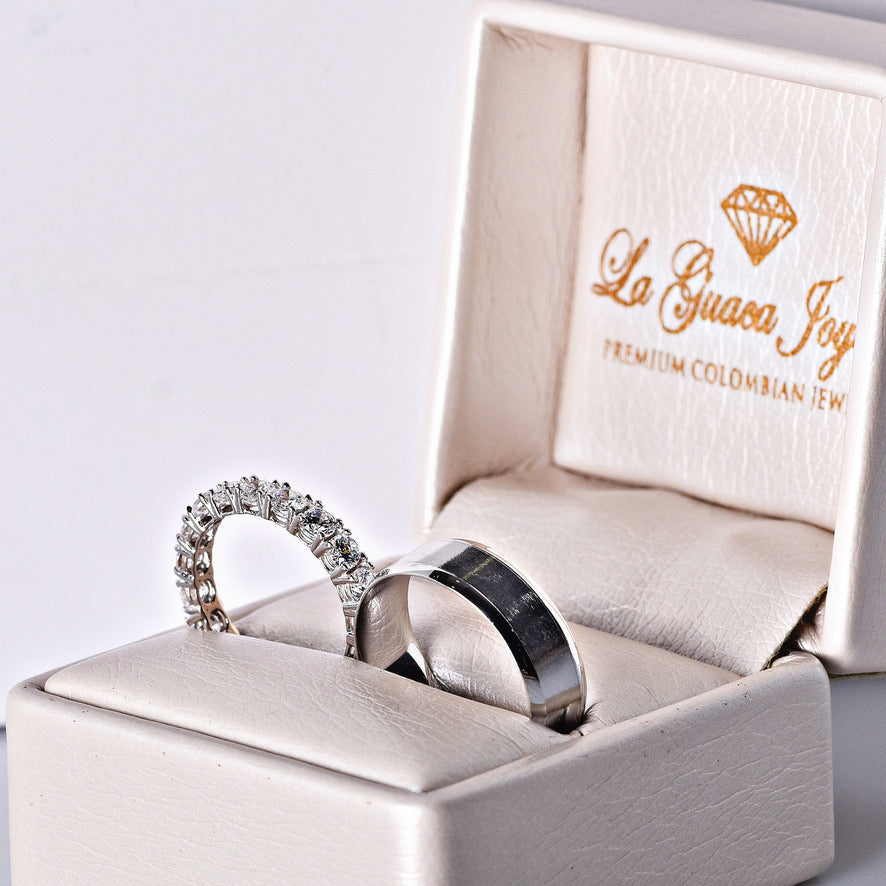 Anillos de Boda Blancos Mate y Circon