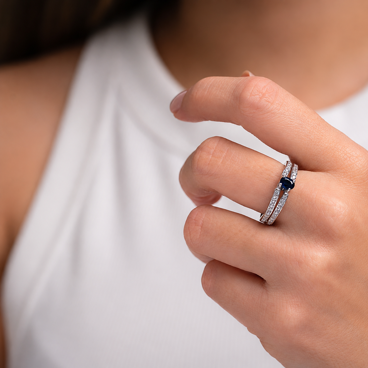 Anillo Zafiro & Diamantes Talla 9 1/4