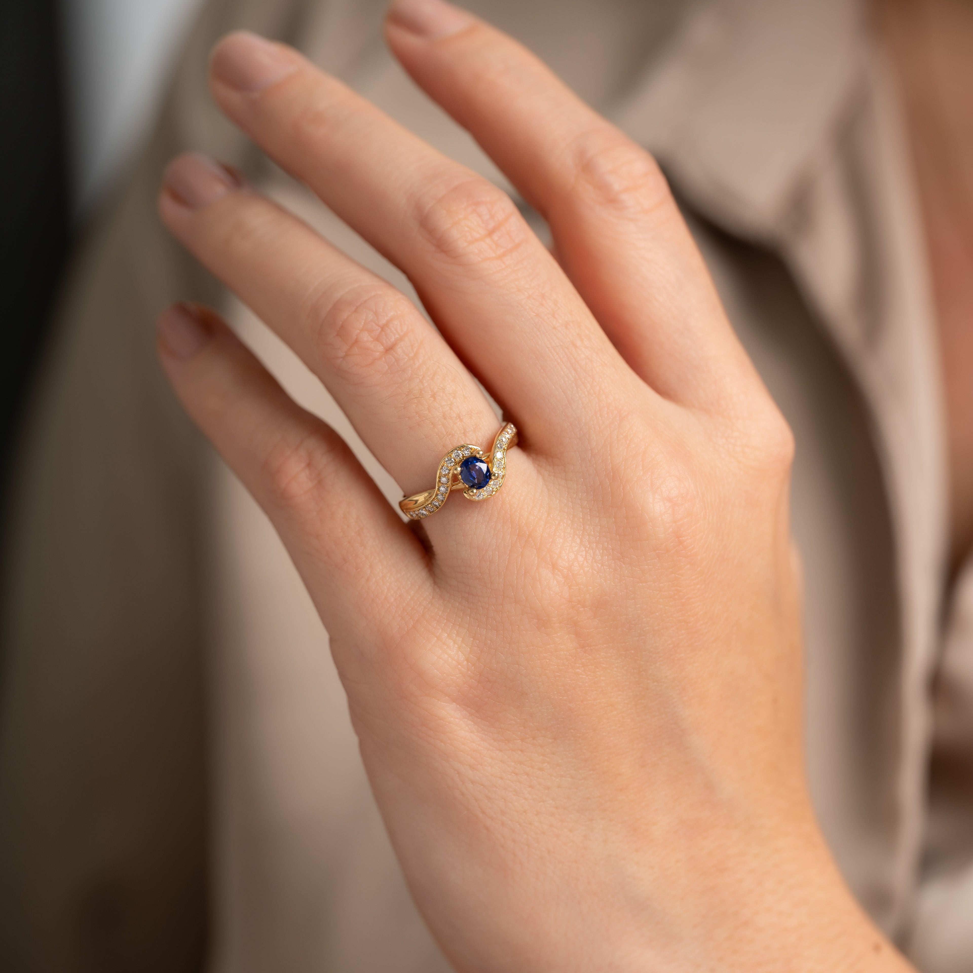 Anillo Zafiro & Diamantes Talla 6