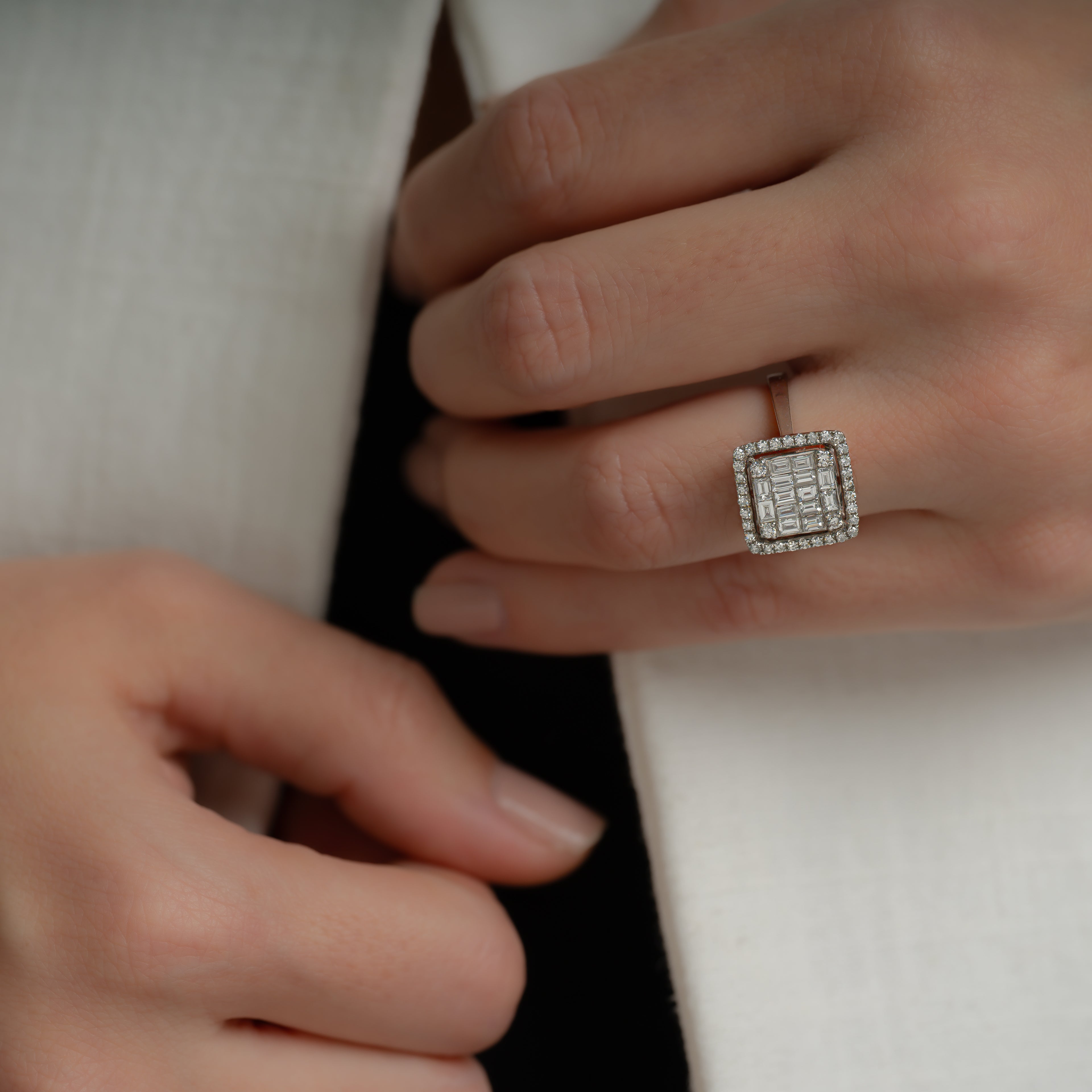 Anillo Cuadrado Diamante Nat Talla 6 1/2