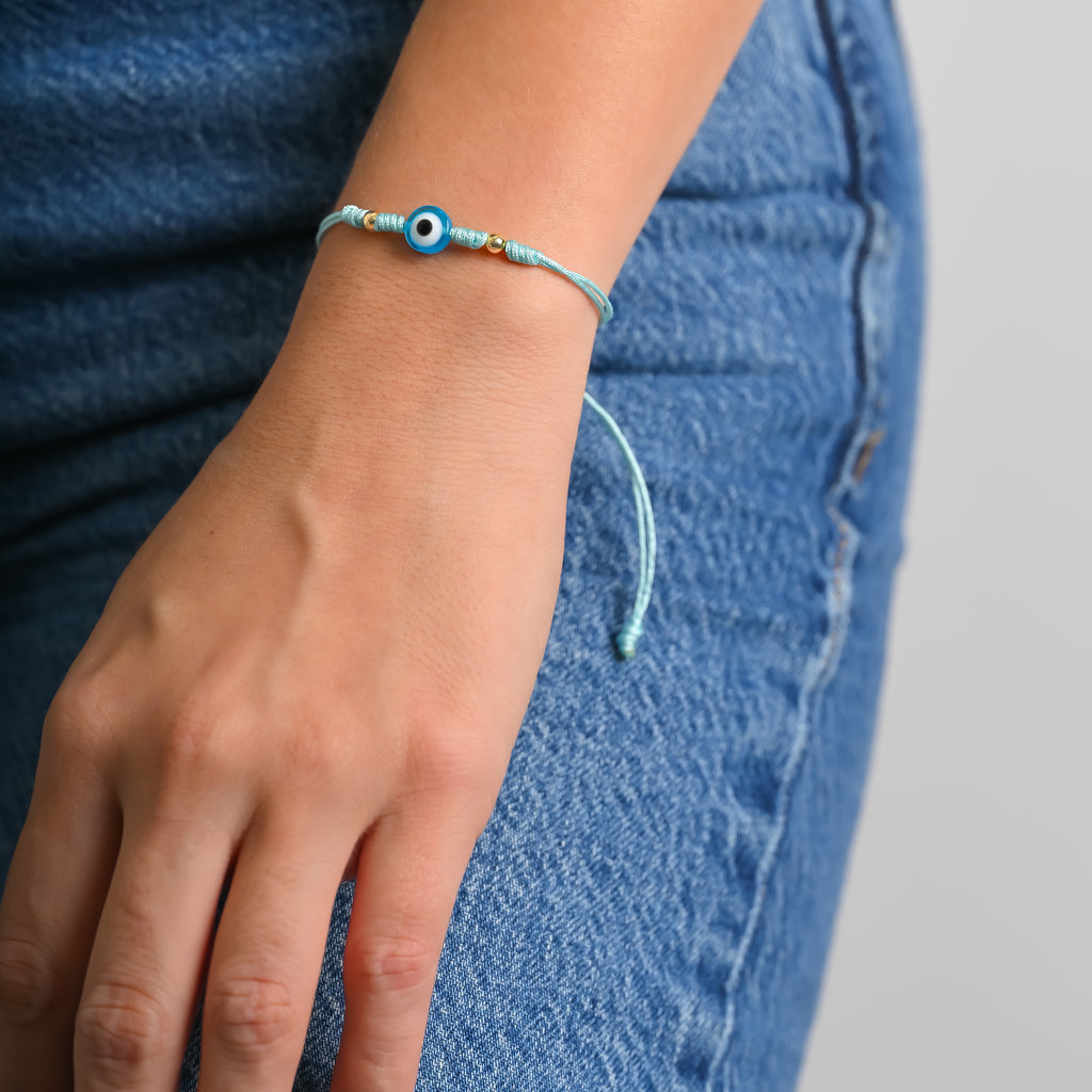 Pulsera Tejida Ojo Turco Celeste