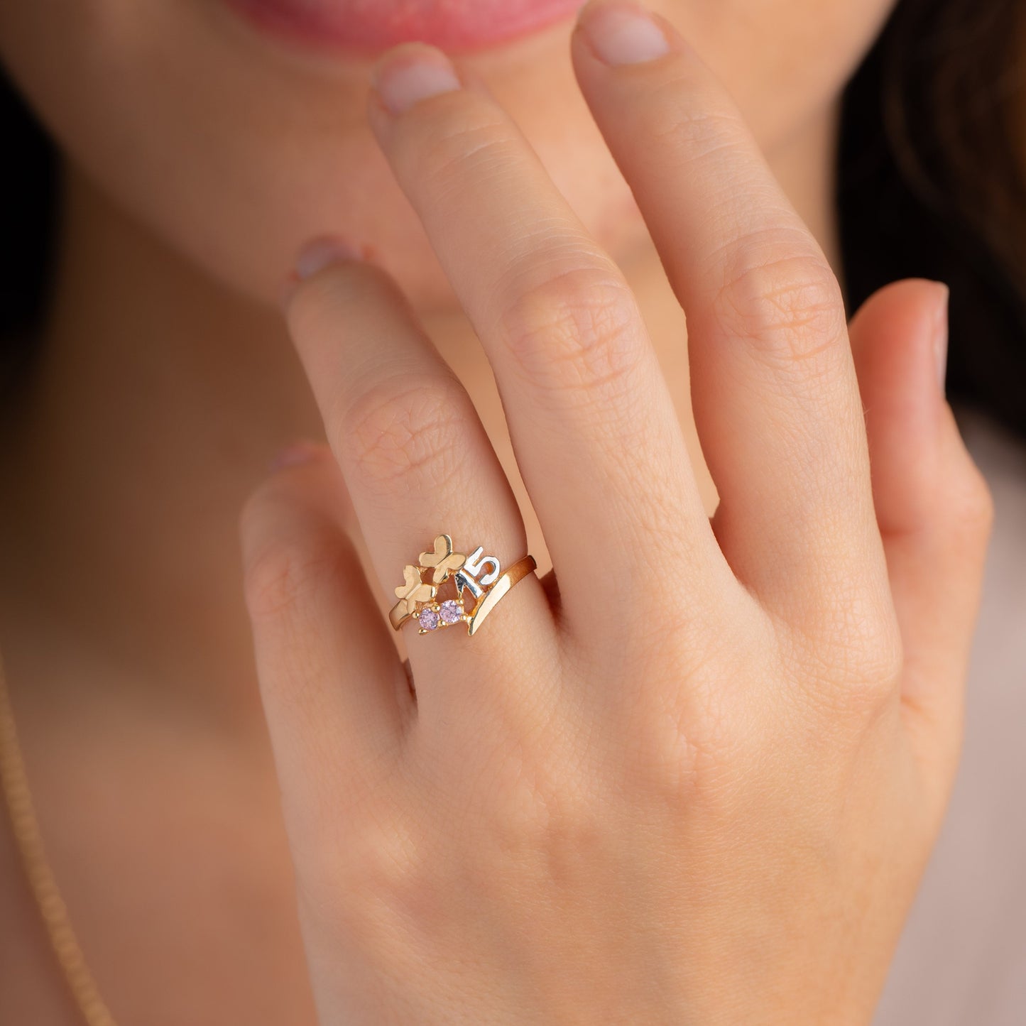 Anillo Quinceañera Mariposas Talla 5 3/4