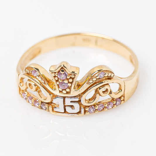 Anillo Quinceañera Rosa Talla 7