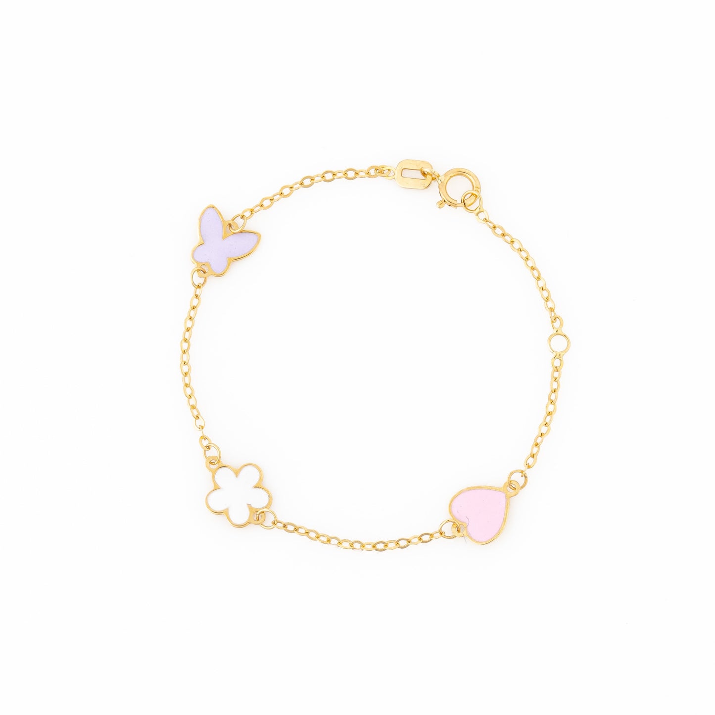 Pulsera Bebe Flor, Mariposa & Corazon