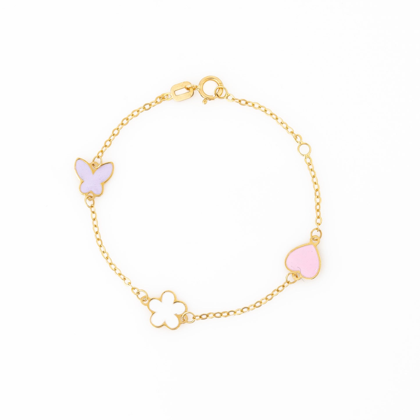 Pulsera Bebe Flor, Mariposa & Corazon