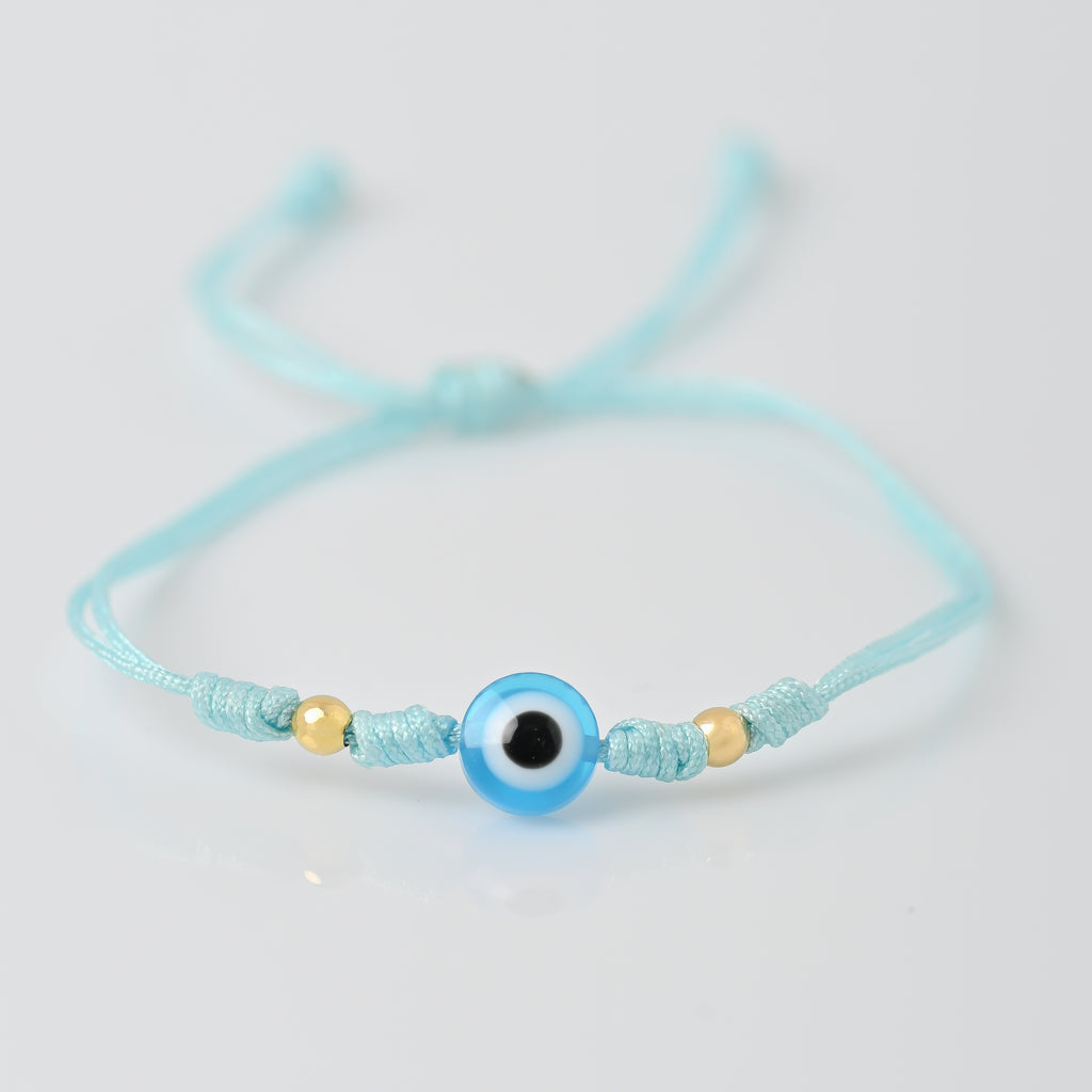 Pulsera Tejida Ojo Turco Celeste