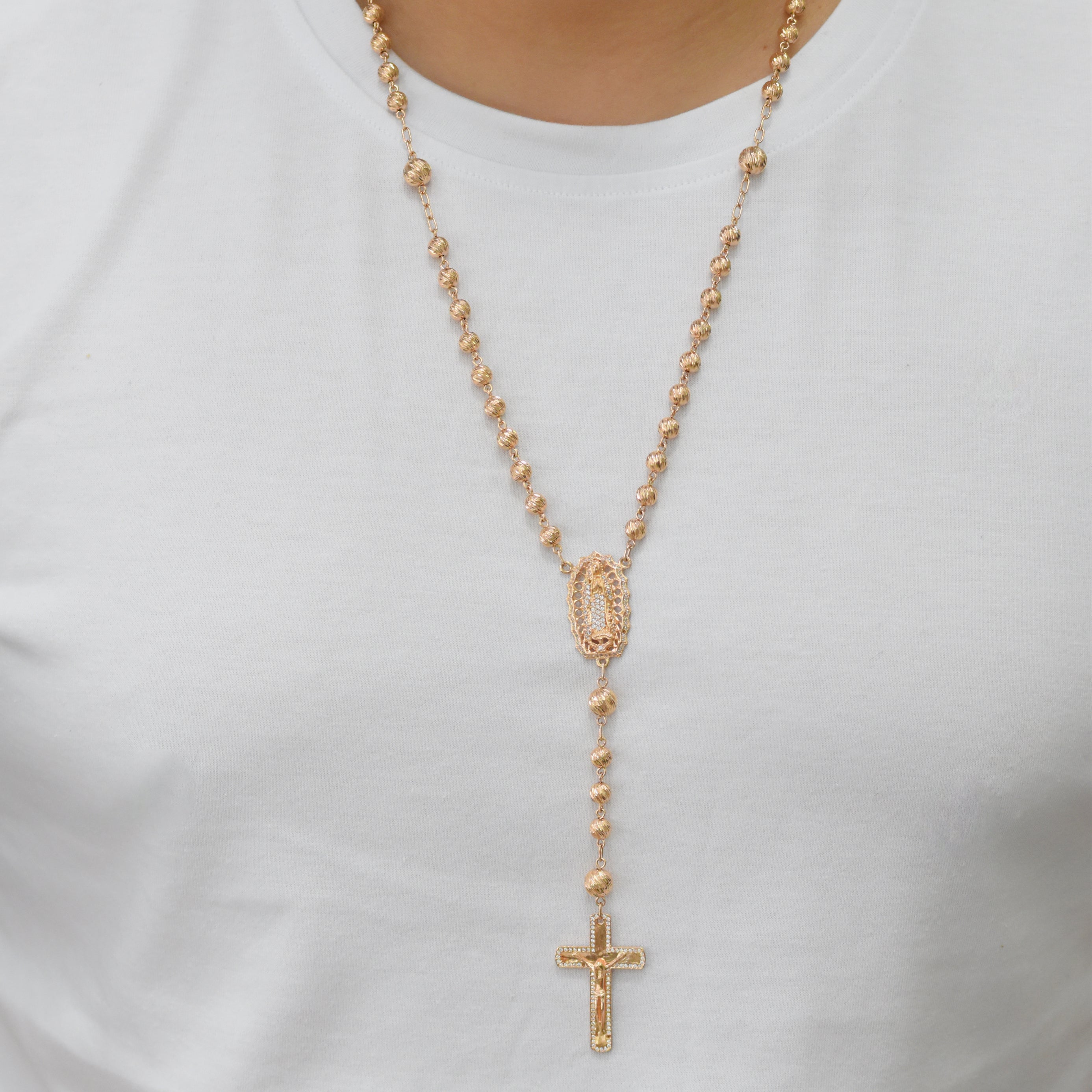 rosario oro rosa diamantado 64cm/6mm – La Guaca